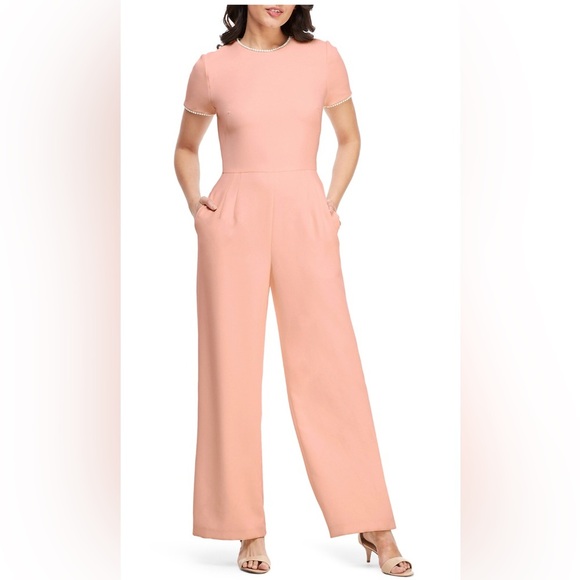 Gal Meets Glam Pearl Trim Jumpsuit in Puff Pink Size 0P - Picture 2 of 12